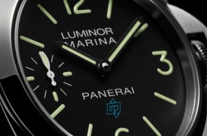 The 44 mm copy Panerai Luminor Marina Logo PAM00777 watches have black dials with luminant details.