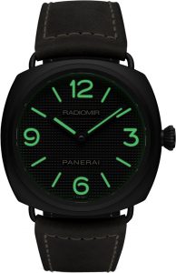 The 45 mm fake Panerai Radiomir PAM00643 watches have black dials with luminant coatings.