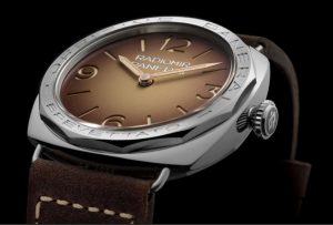 The stainless steel copy Panerai watches have brown leather straps.