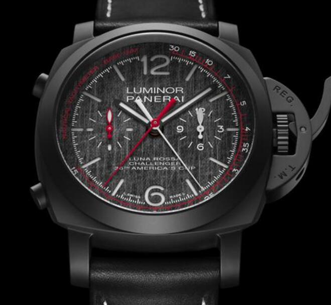 The color-matching of this Panerai is inspired by the Luna Rossa.